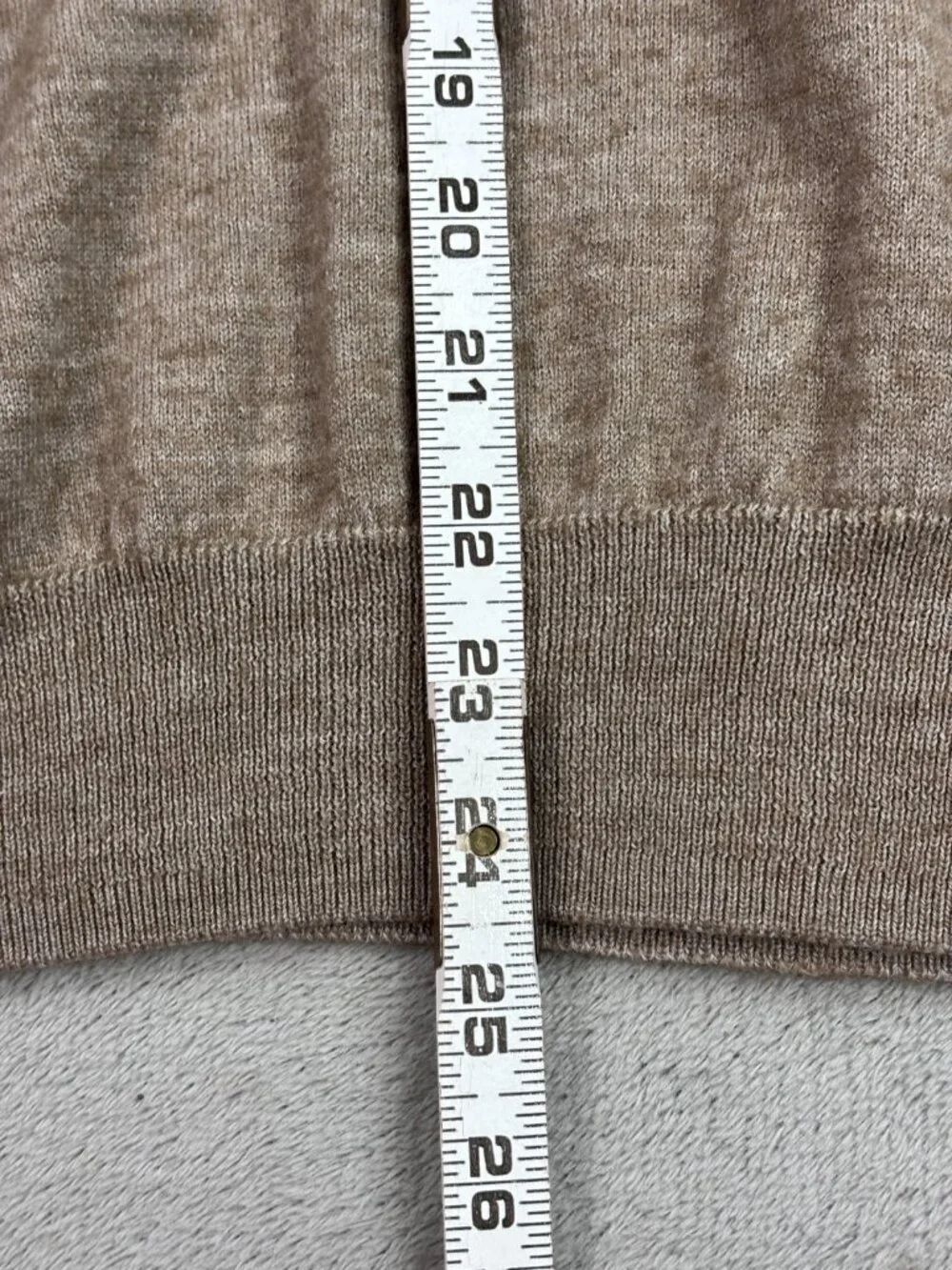 Alan Flusser Classic Polo Sweater Mens Medium Tan Merino Wool Ribbed Hem Golf